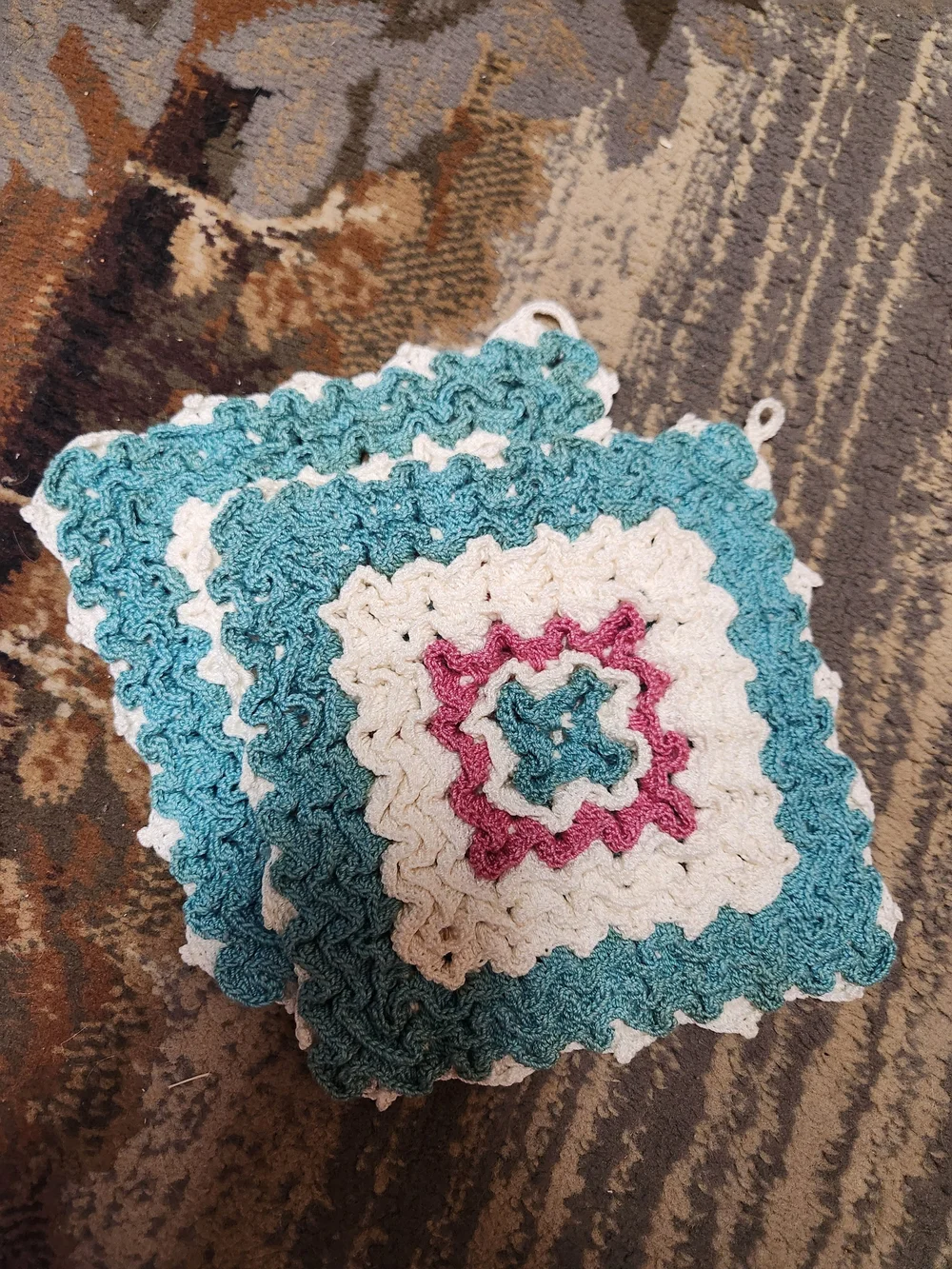 Handmade Teal, Cream & Pink Crochet Pot Holders